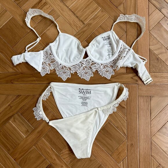 For Love and Lemons Barcelona Ivory Bikini Set with Lace Size Small - Picture 4 of 8